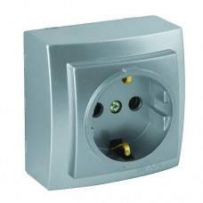 Розетка    Nilson Themis  срібло 1-на з заземленням