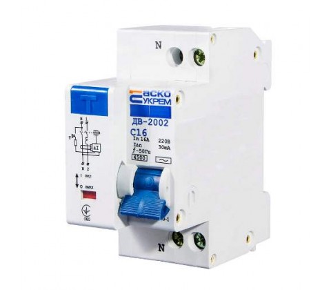 Диференційний автомат АСКО ДВ-2002 16А 30мА Диференційний автомат АСКО ДВ-2002 16А 30мА