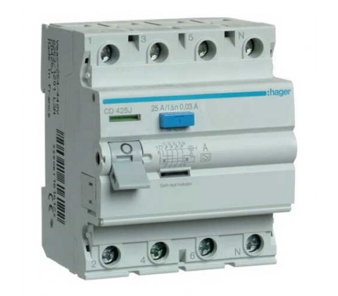 Пристрій захисного відключення Hager 4P 63A 30мA тип A Пристрій захисного відключення Hager 4P 63A 30мA тип A
