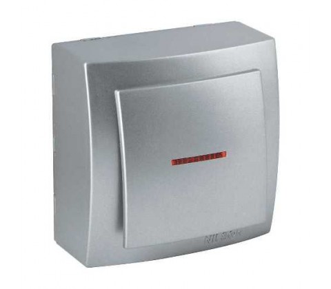 Вимикач Nilson Themis срібло 1кл накладний з підсвіткою Вимикач Nilson Themis срібло 1кл накладний з підсвіткою