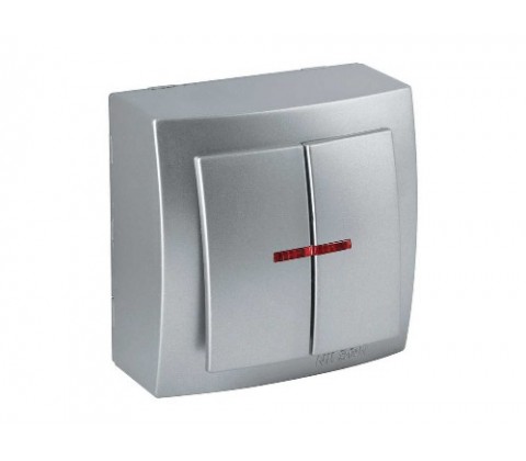 Вимикач Nilson Themis срібло 2кл накладний з підсвіткою Вимикач Nilson Themis срібло 2кл накладний з підсвіткою