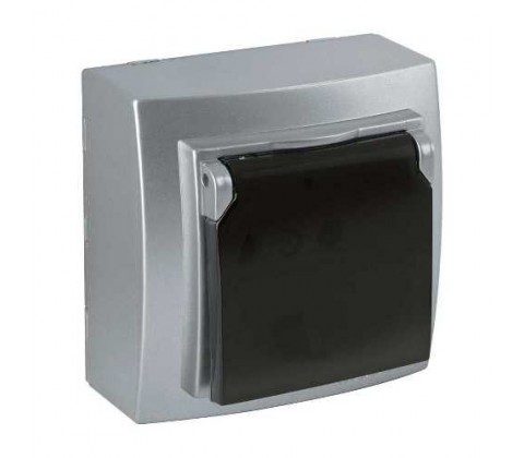 Розетка Nilson Themis срібло 1-на з заземленням з кришкою Розетка Nilson Themis срібло 1-на з заземленням з кришкою