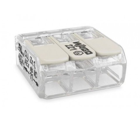 Клема швидкого монтажу  WAGO 3х2,5 мм з важелем прозора 32А