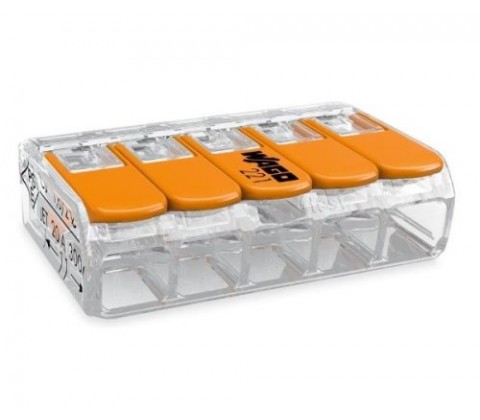 Клема швидкого монтажу WAGO 5х2,5мм з важелем прозора 32А