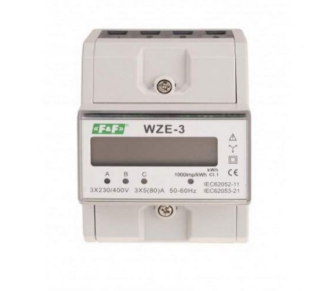 Лічильник електроенергії WZE-3 80А 380В на DIN-рейку F&F ( WZE-3 ) Лічильник електроенергії WZE-3 80А 380В на DIN-рейку F&F ( WZE-3 )