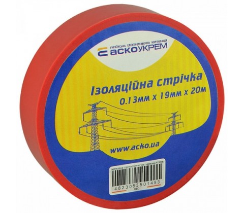 Ізострічка ПВХ Аско 20м 0,13х19 червона Ізострічка ПВХ Аско 20м 0,13х19 червона