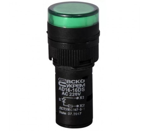 Світлосигнальна арматура Аско AD16-16DS 220V AC зелена Світлосигнальна арматура Аско AD16-16DS 220V AC зелена