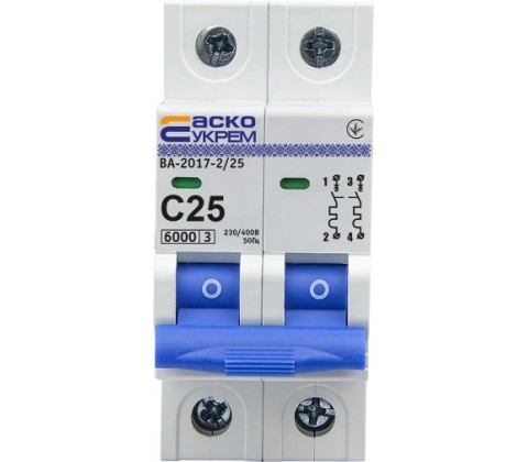 Автоматичний вимикач АСКО 6кА C 2р 25А Автоматичний вимикач АСКО 6кА C 2р 25А