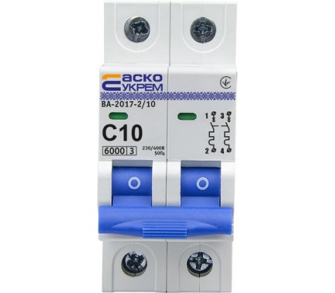 Автоматичний вимикач АСКО 6кА C 2р 10А Автоматичний вимикач АСКО 6кА C 2р 10А