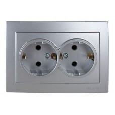 Розетка    Nilson Touran срібло 2-на з заземленням