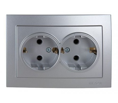 Розетка Nilson Touran срібло 2-на з заземленням Розетка Nilson Touran срібло 2-на з заземленням