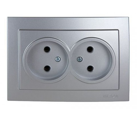Розетка Nilson Touran срібло 2-на без заземлення Розетка Nilson Touran срібло 2-на без заземлення